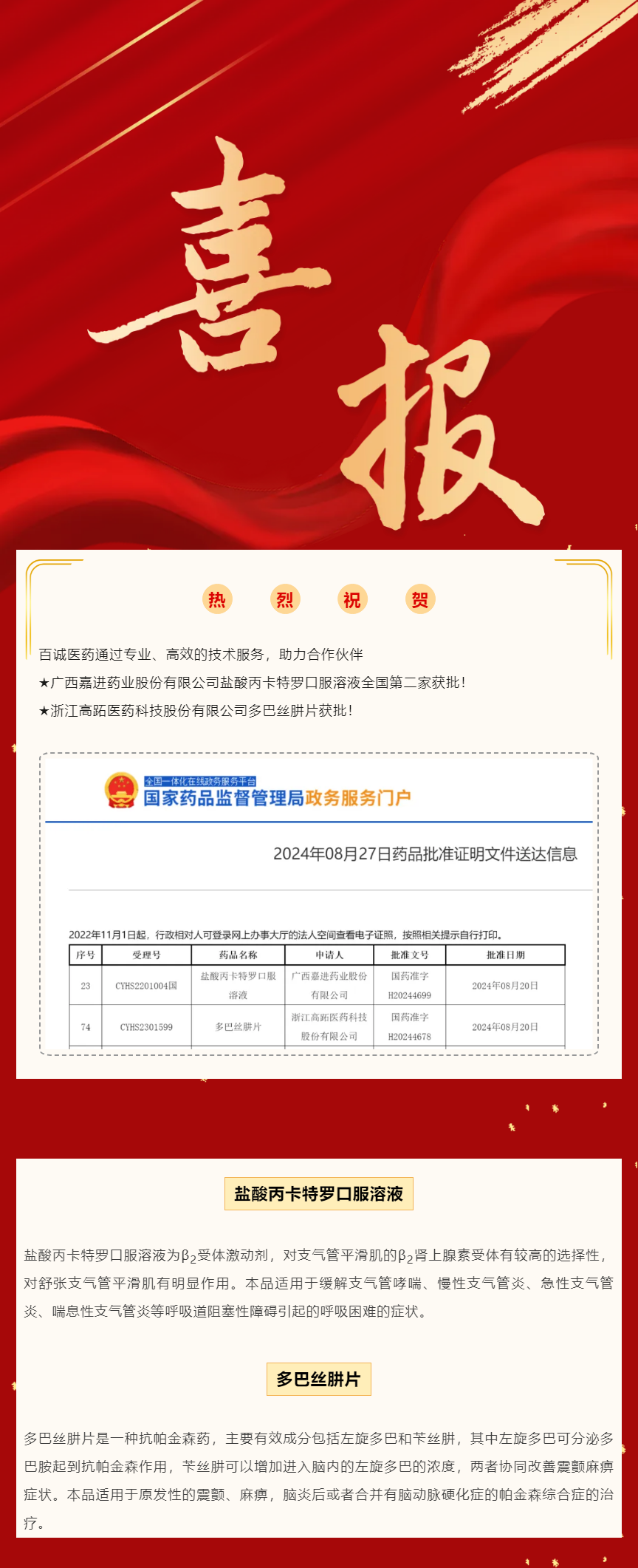 喜報！百誠醫(yī)藥助力合作伙伴鹽酸丙卡特羅口服溶液、多巴絲肼片獲批！.png